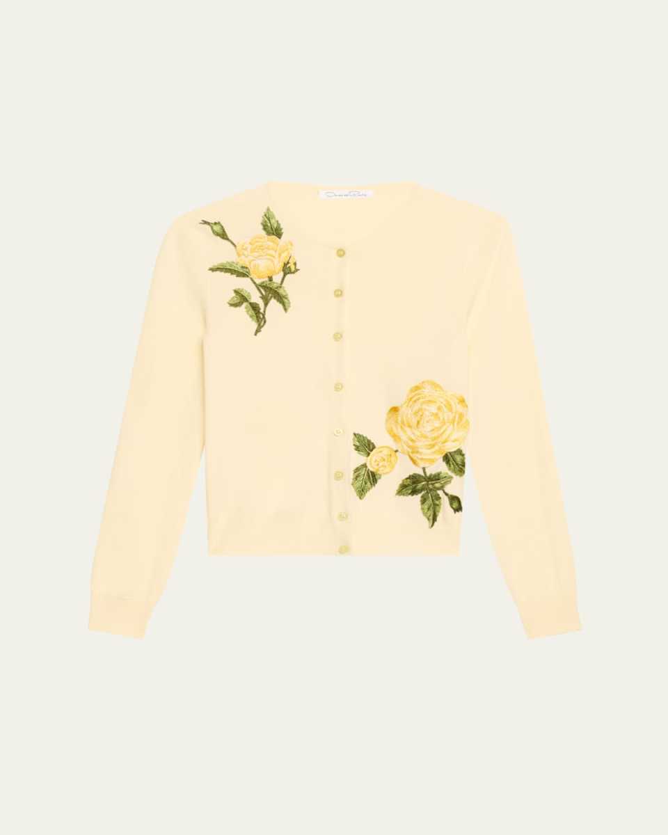 Rose Embroidered Wool Cardigan